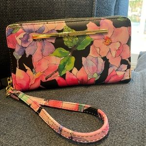 Steve Madden Floral Wallet - Black with Pink